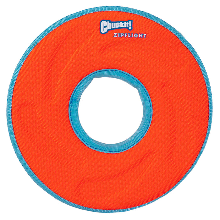 The Chuckit! Amphibious Fetch Value Pack by Chuckit! features an orange and blue fabric flying disc toy with a center hole—ideal for water fetch fun and amphibious dog play.