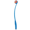The Chuckit! Classic Dog Ball Launcher by Chuckit! features a curved handle and ball holder for easy, hands-free tennis ball pickup and long-distance throws.