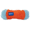 The Chuckit! Indoor Tumble Bumper by Chuckit! is a fluffy indoor dog toy shaped like a bone, with orange center, light blue ends, and logo label—made with Bounceflex Core Technology for gentle play.