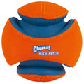 The Chuckit! Kick Fetch Dog Toy by Chuckit! is an interactive orange and blue ball with a grooved design for easy carrying, featuring the brand logo and "Kick Fetch" text for playful dog fun.