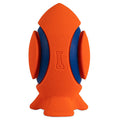 The Chuckit! Kickoff Dog Fetch Toy is an orange and blue rubber rocket-shaped toy with textured surfaces and a sturdy base. The Chuckit! brand name is embossed on the front, making it perfect for endless fetch games.