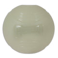 A white, round Chuckit! Max Glow Fetch Ball by Chuckit!, made of durable rubber with a ribbed texture and "Chuckit!" embossed in the center, is shown on a plain white background. This glow-in-the-dark ball is ideal for nighttime fetch.