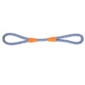 The Chuckit! Mountain Rope Tug by Chuckit! is a blue and white striped rope dog toy with orange connectors and loops at each end, shown on a white background—ideal for interactive playtime.