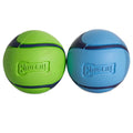 Two Chuckit! Sniff Fetch Ball Duo toys, one green and one blue with dark blue accents and Chuckit! branding, are shown side by side on a white background. Both are durable textured rubber balls designed for fetch.