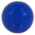 The Chuckit! Super Crunch Ball is a blue rubber fetch toy with grooved sides for grip and the Chuckit! logo in the center—ideal for fun games of fetch with your dog.