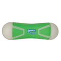 The Chuckit! Tumble Bumper Max Glow by Chuckit! is a green dog fetch toy with white rounded ends, a blue and white center logo, and glows in the dark for interactive pet play both day and night.