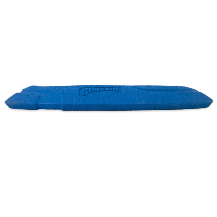 The Chuckit! Ultra Flight by Chuckit! is a blue plastic toy with angled, flat ends and a textured surface, resembling a flying fetch toy, designed for removing or installing bicycle tires.