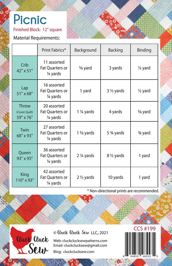 Cluck Cluck Sew - Picnic Quilt Pattern - CCS 199