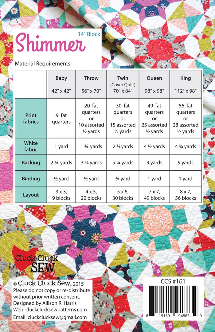 Cluck Cluck Sew - Shimmer Quilt Pattern - CCS 161
