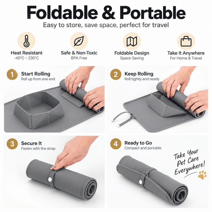 Collapsible Silicone Double Pet Bowl & Feeding Mat Fursera