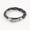 Contender Double Wrap Rope Bracelet with Matte Stainless Steel Brummels (Navy/Red/White)