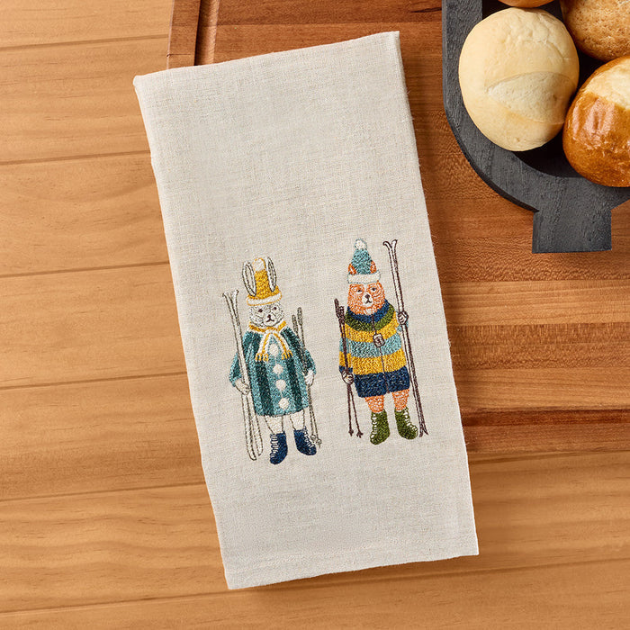 Coral & Tusk Embroidered Linen Tea Towel, Ski Buddies