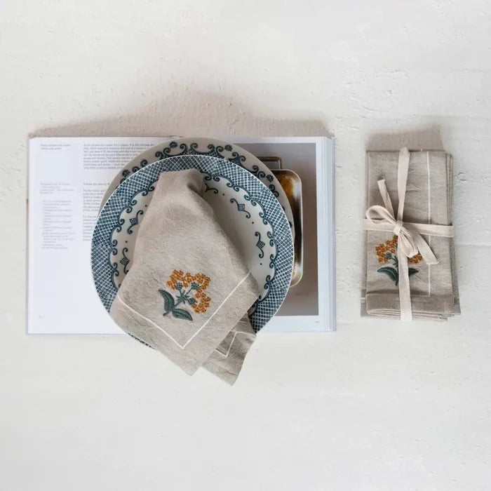 Cotton Napkins with Floral Embroidery, Set of 4 Cloth Napkins 12044599
