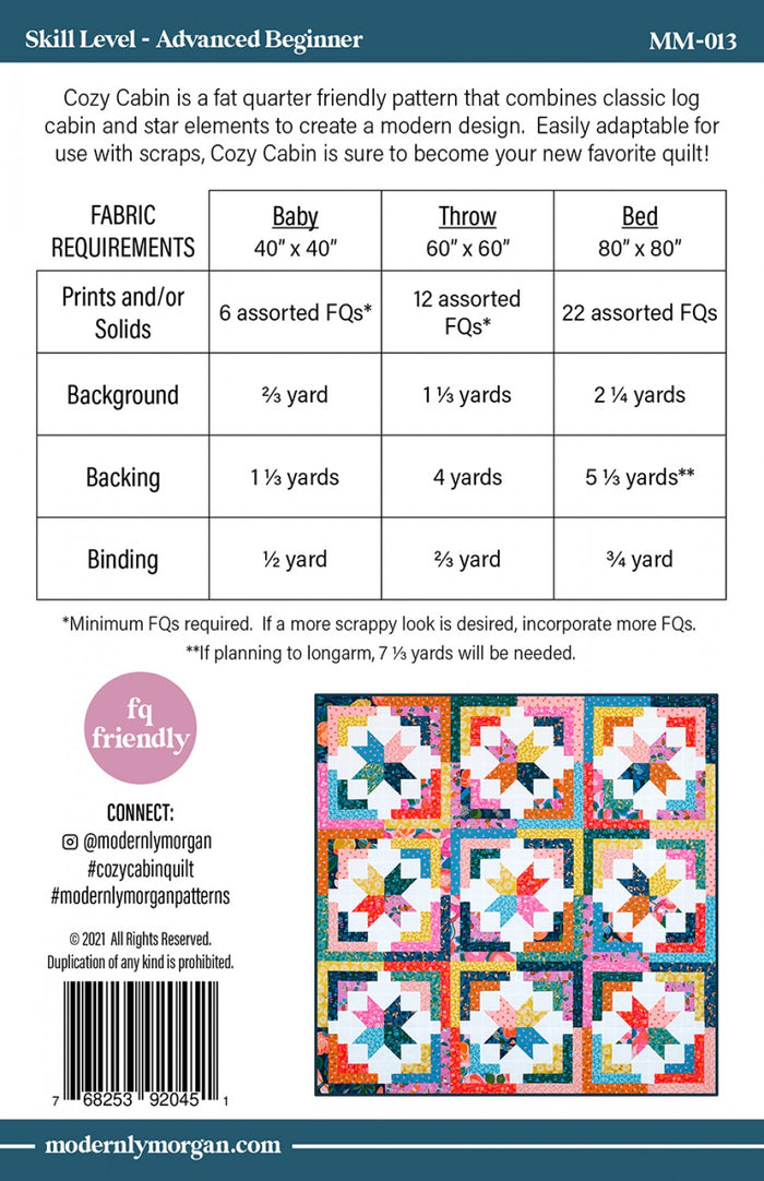 Cozy Cabin Quilt Pattern by Morgan McCollough of Modernly Morgan - MM-013
