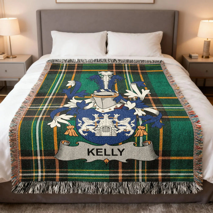 Kelly Irish family crest woven blanket example for custom surname blanket