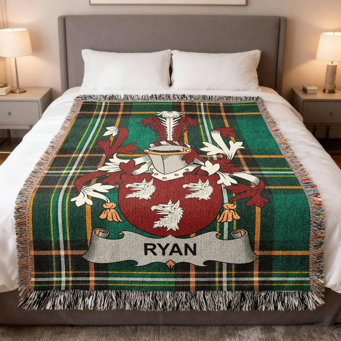 Ryan Irish family crest woven blanket example for custom surname blanket