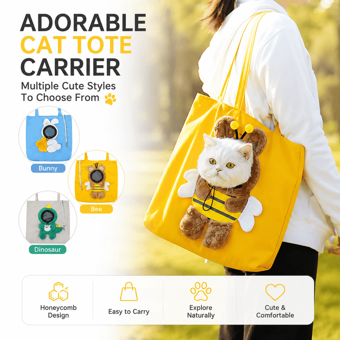 Cute Character Pet Carrier Tote Bag – Canvas Shoulder Bag for Cats & Small Dogs Fursera