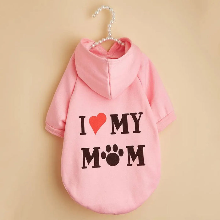 Cute Pet Hoodie – "I Love My Mom” Dog & Cat Apparel