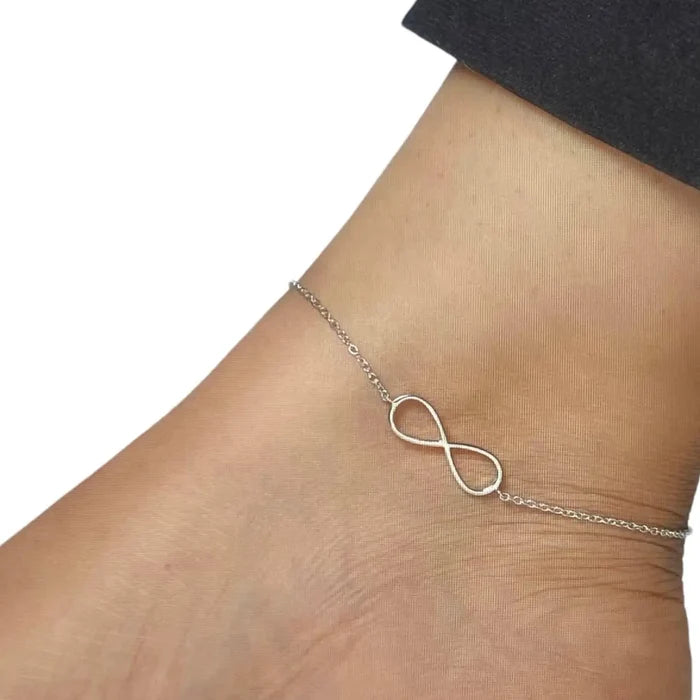 Women's Silver Infinity Dainty  Anklet -8.5-10.5"-Wild Time Fashion