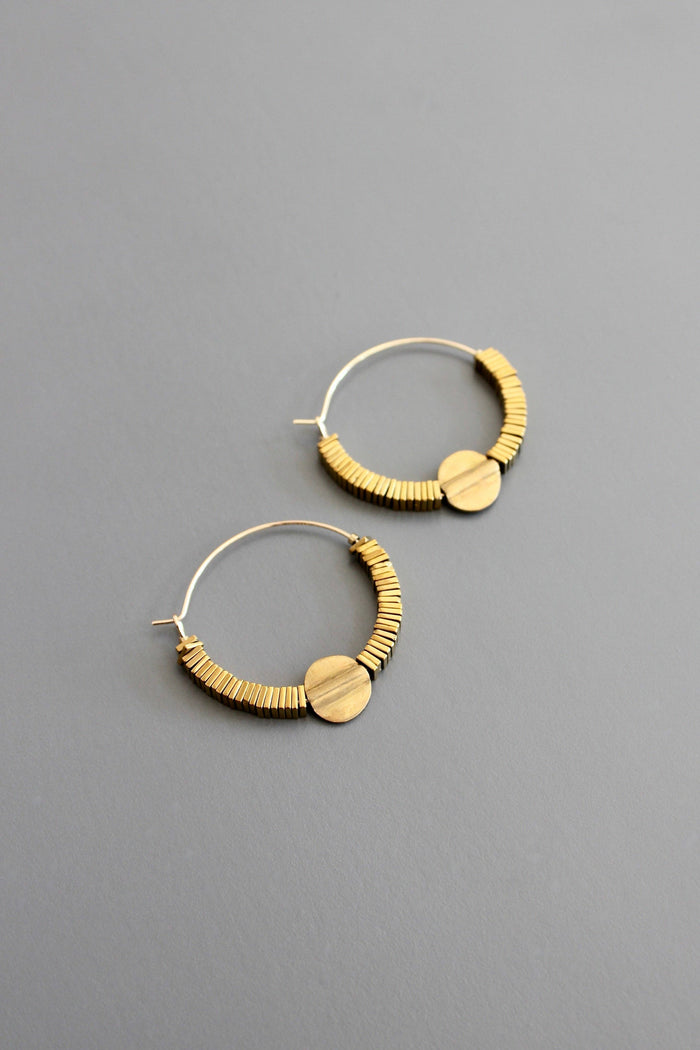David Aubrey Jewelry - ISLE05 Gold hematite hoop earrings