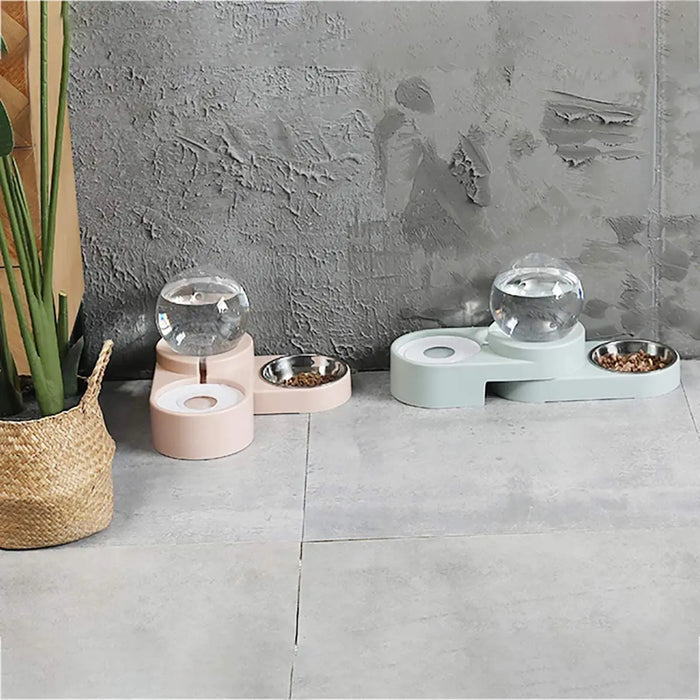 Dog & Cat Feeder – Large Auto Water Fountain with Food Bowl