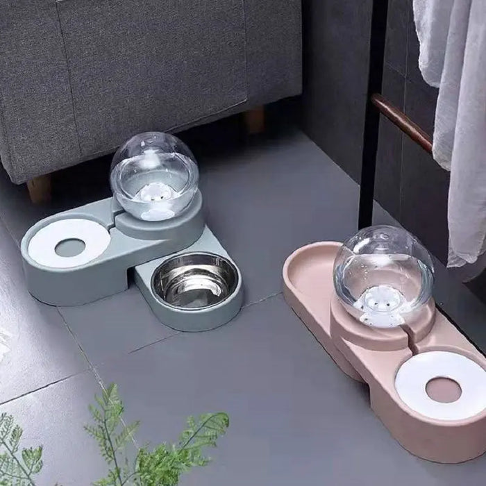 Dog & Cat Feeder – Large Auto Water Fountain with Food Bowl