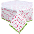 freckled sage dot pink oilcloth tablecloth with lime green gingham trim