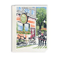 Douds Market #2. A casually elegant card featuring a digital reproduction of a block print design with the same title by Natalia Wohletz of Peninsula Prints, Milford and Mackinac Island, Michigan.