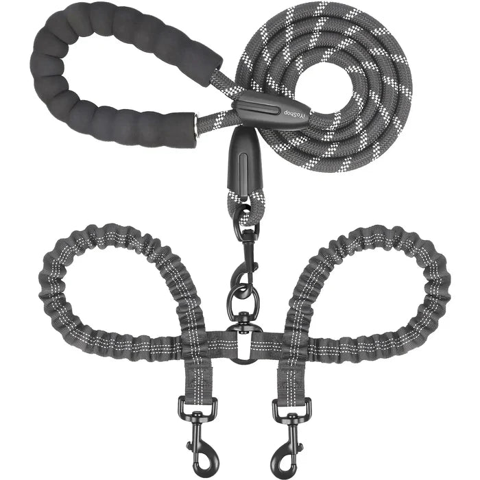 Dual Dog Leash – No-Tangle 360° Swivel Bungee Leash for Two Dogs