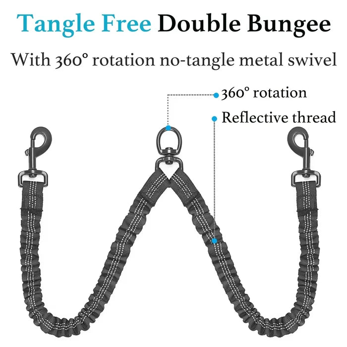 Dual Dog Leash – No-Tangle 360° Swivel Bungee Leash for Two Dogs