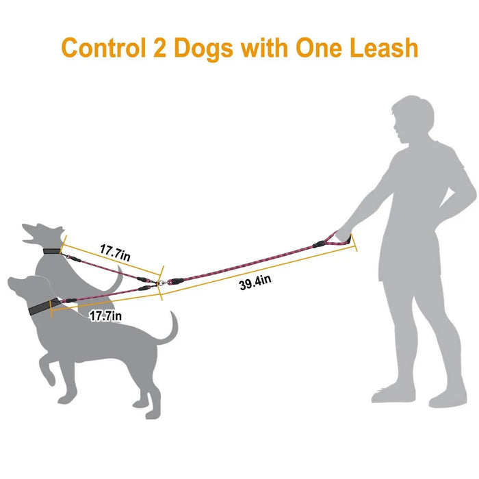 Dual Dog Leash – No-Tangle Reflective Leash with Padded Handle
