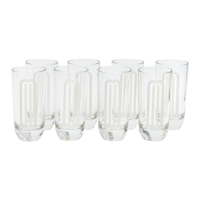 Vintage Etched Art Deco Arched 'M' Highball Glasses Design | The Hour Shop
