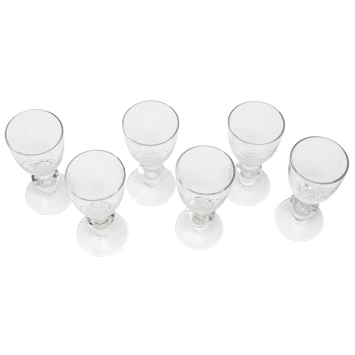 Etched Boys Knob Stem Cordial Glasses