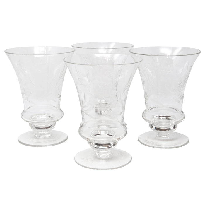 Vintage Etched Flowers Absinthe Glasses Front | The Hour Shop