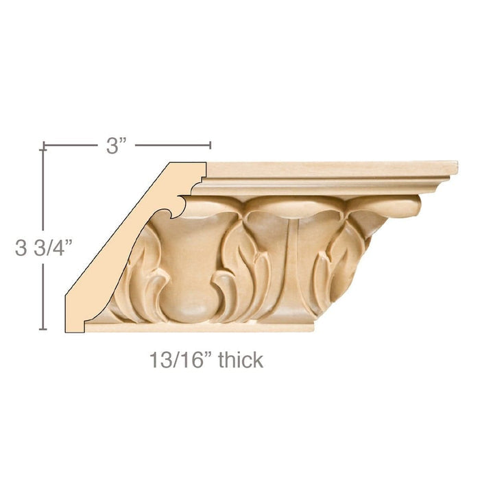 Extra Large Acanthus Crown, 4 3/4''w x 13/16''d, repeat 4 3/8, x 8' length Carved Mouldings White River Hardwoods