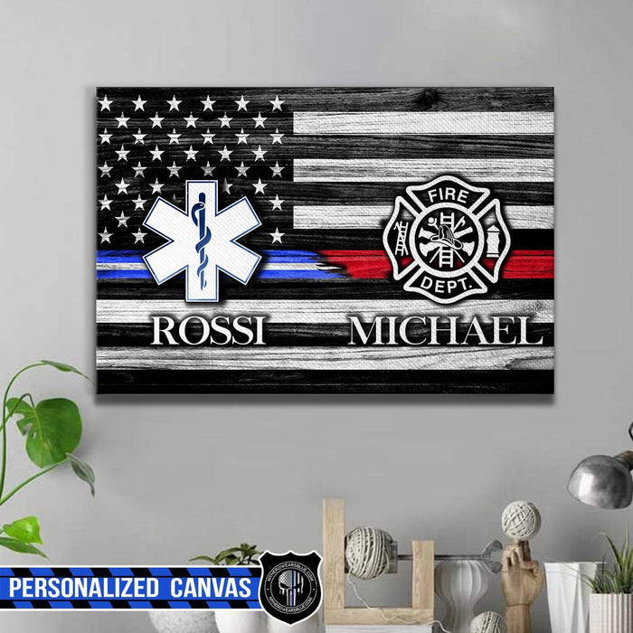 Canvas Prints 24" x 16" - BEST SELLER Personalized Canvas - Firefighter x Paramedic - Badge And Headset