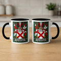 Fitz-Gerald Irish surname mugs front and back — family crest on green tartan