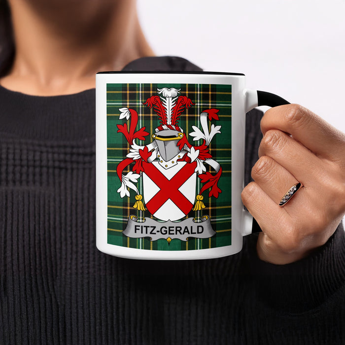 Fitz-Gerald Irish family crest tartan mug held in hand