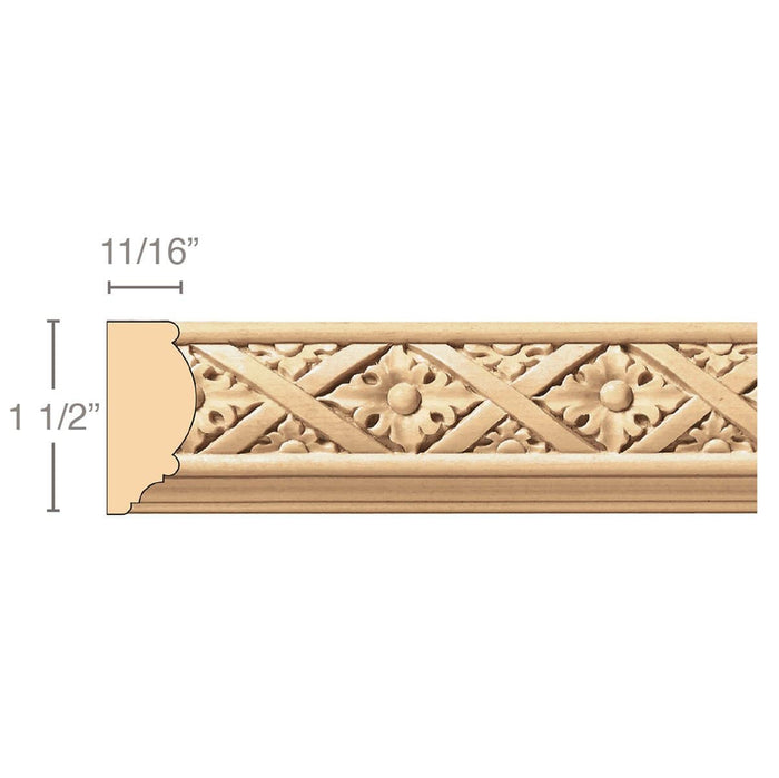 Flowers & Fret(Repeats 1 3/4), 1 1/2''w x 11/16''d x 8' length, Resin is priced per 8' length Carved Mouldings White River Hardwoods Maple