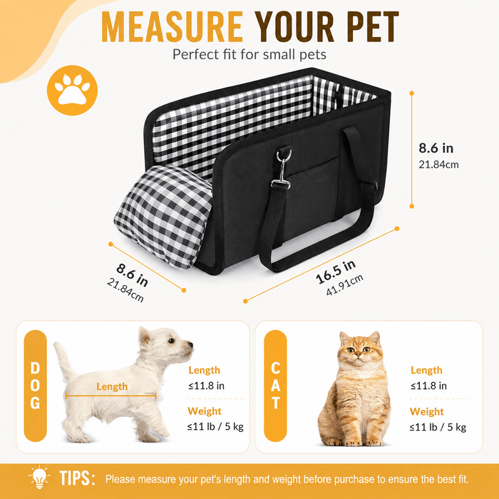 Foldable Center Console Dog Car Seat with Safety Leash & Anti-Slip Base Fursera