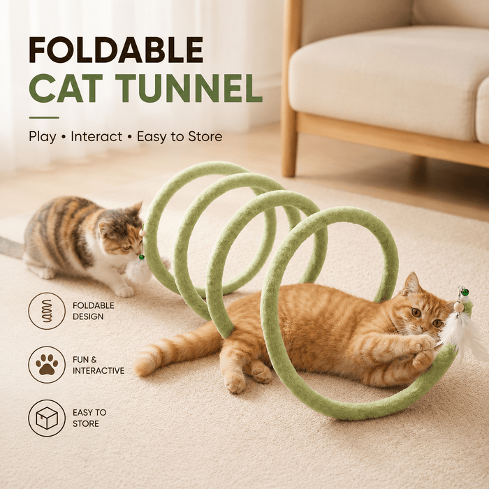 Foldable Spring Cat Tunnel with Interactive Feather Toys Fursera