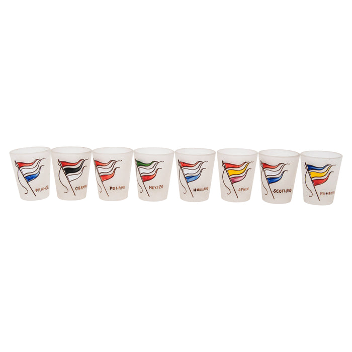 Vintage Frosted Hand Painted Nautical Flags Shot Glasses Countries | The Hour Shop