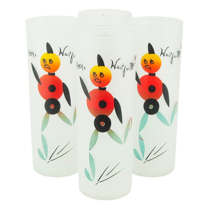 Vintage Frosted Hey, Wait For Me! Collins Glasses | The Hour