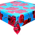 freckled sage gardenia light blue oilcloth tablecloth with a simple hem