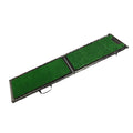 The Gen7Pets Natural-Step® Ramp for Vehicles by Gen7 is a foldable dog ramp with a black frame and green artificial grass surface, featuring a carrying handle and shown open and extended for easy pet access to cars.