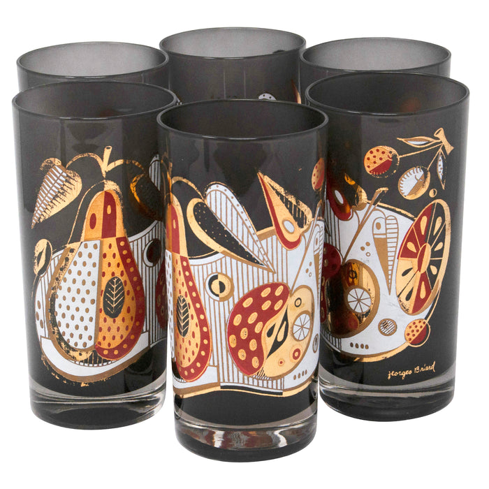 Vintage Georges Briard Apple & Pear Smoke Collins Glasses Front | The Hour Shop