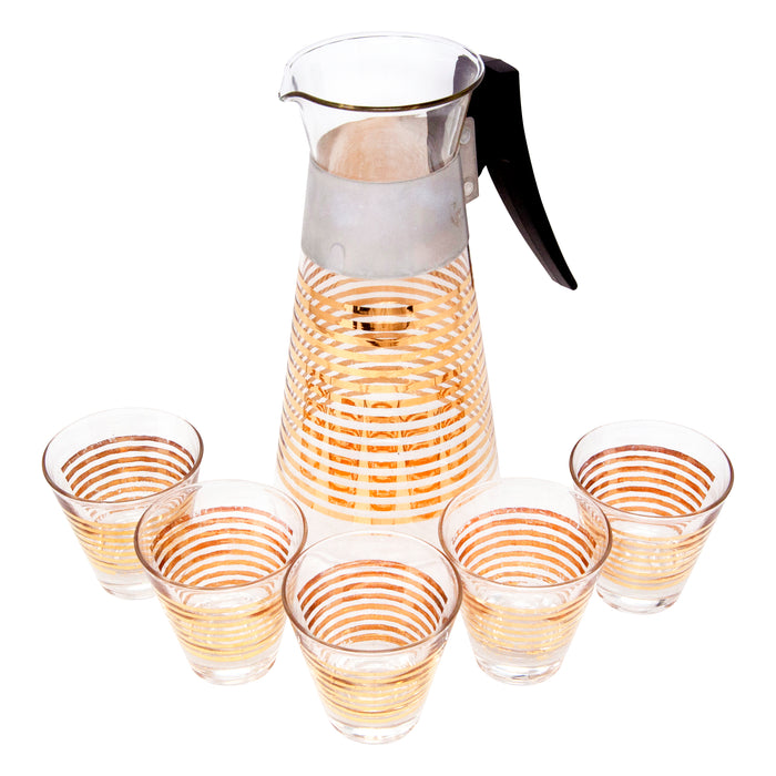 Vintage Gold Striped Pyrex Cocktail Pitcher Set Top | The Hour Shop
