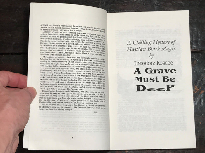 GRAVE MUST BE DEEP: CHILLING MYSTERY OF HAITIAN BLACK MAGIC Theodore Roscoe 1989