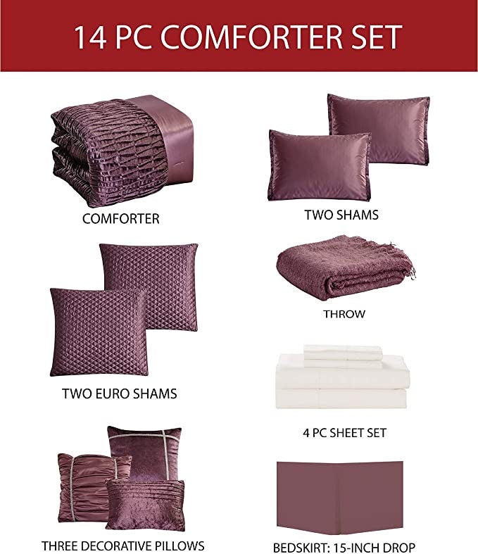 Hallmart Collectibles, Swinton 14-Pc Comforter Set, Medium Purple