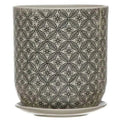 Hand-Stamped Stoneware Pot & Saucer with Embossed Pattern Pots & Planters 12037797